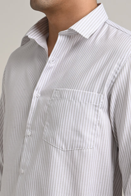 Premium Stretch Cotton Shirt – Soft Grey Pinstripe