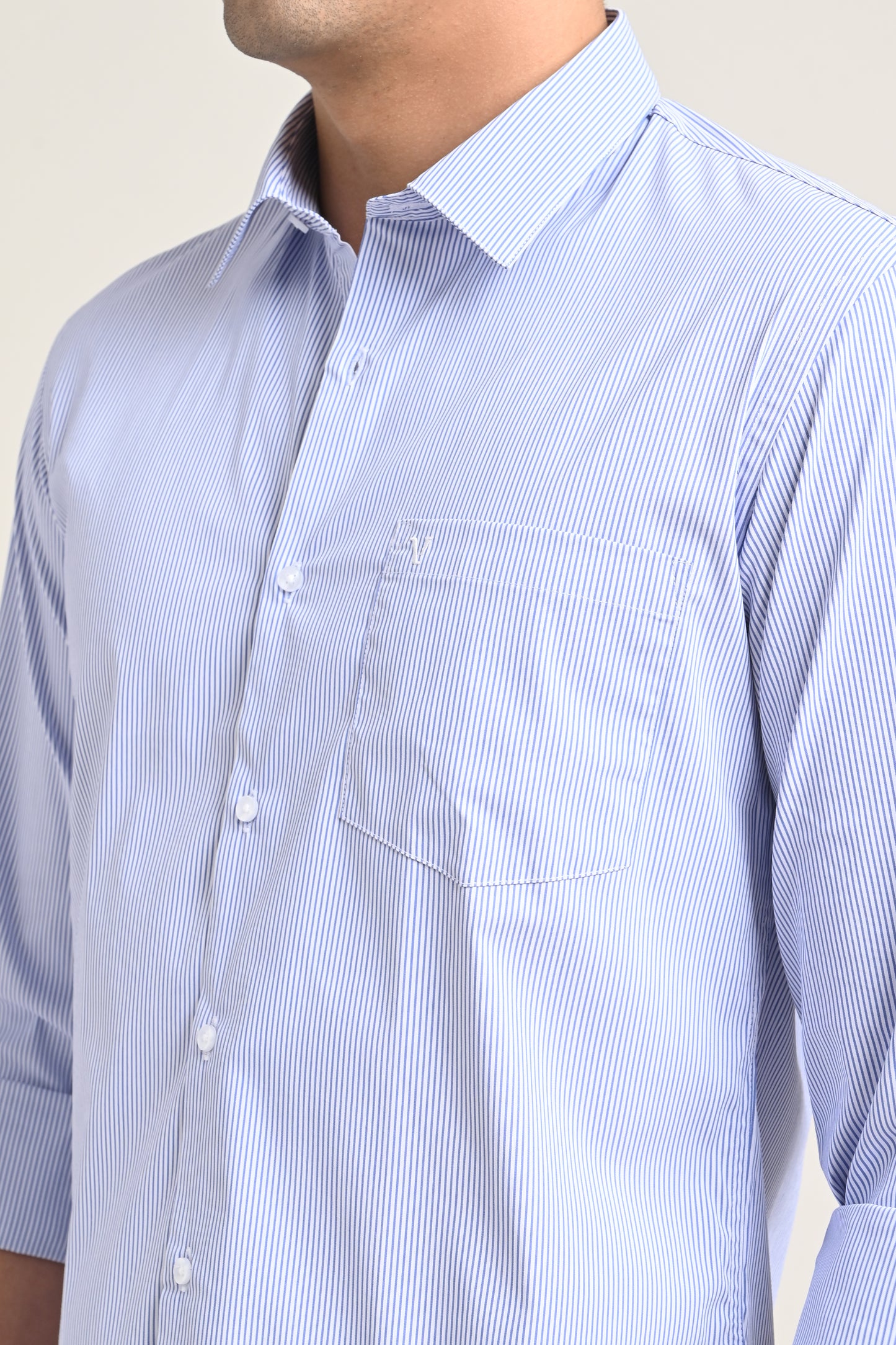 Premium Stretch Cotton Striped Shirt – Sky Blue