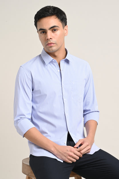 Premium Stretch Cotton Striped Shirt – Sky Blue