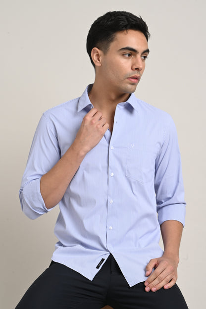 Premium Stretch Cotton Striped Shirt – Sky Blue