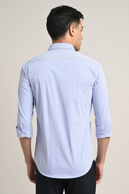 Premium Stretch Cotton Striped Shirt – Sky Blue