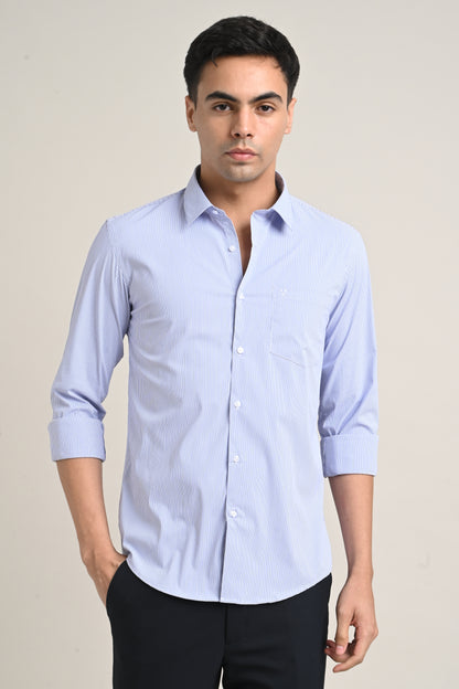 Premium Stretch Cotton Striped Shirt – Sky Blue