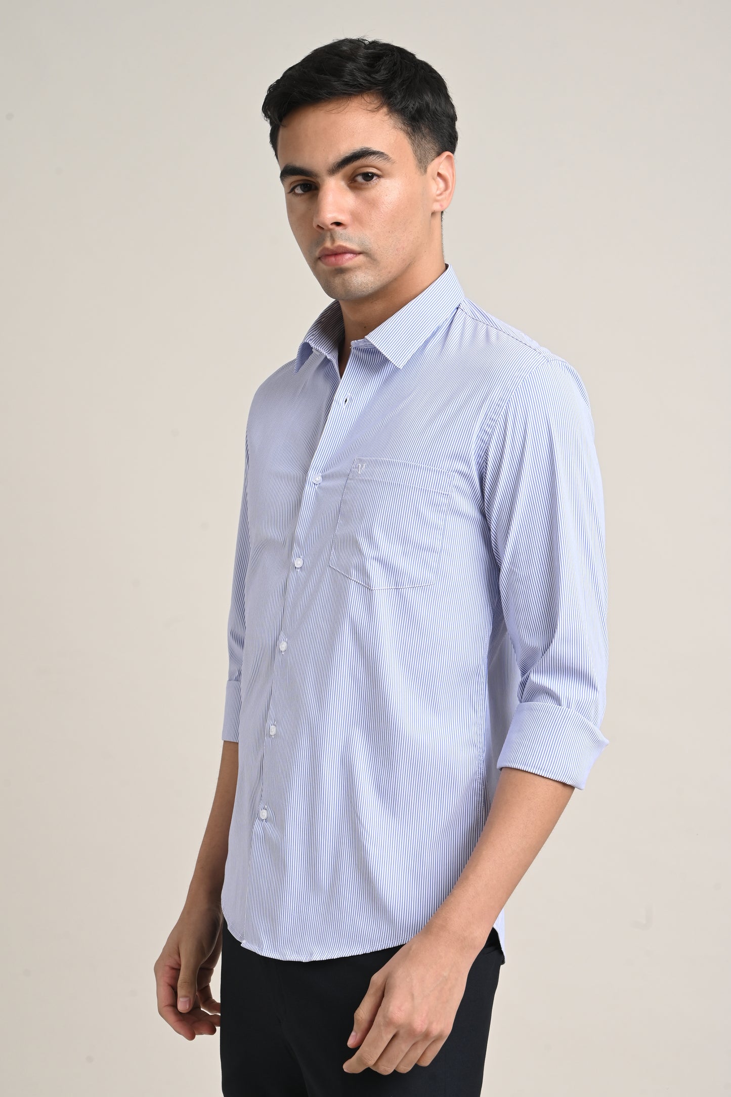 Premium Stretch Cotton Striped Shirt – Sky Blue