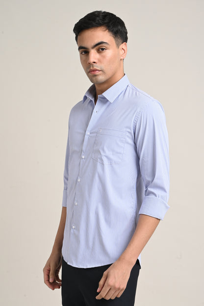 Premium Stretch Cotton Striped Shirt – Sky Blue