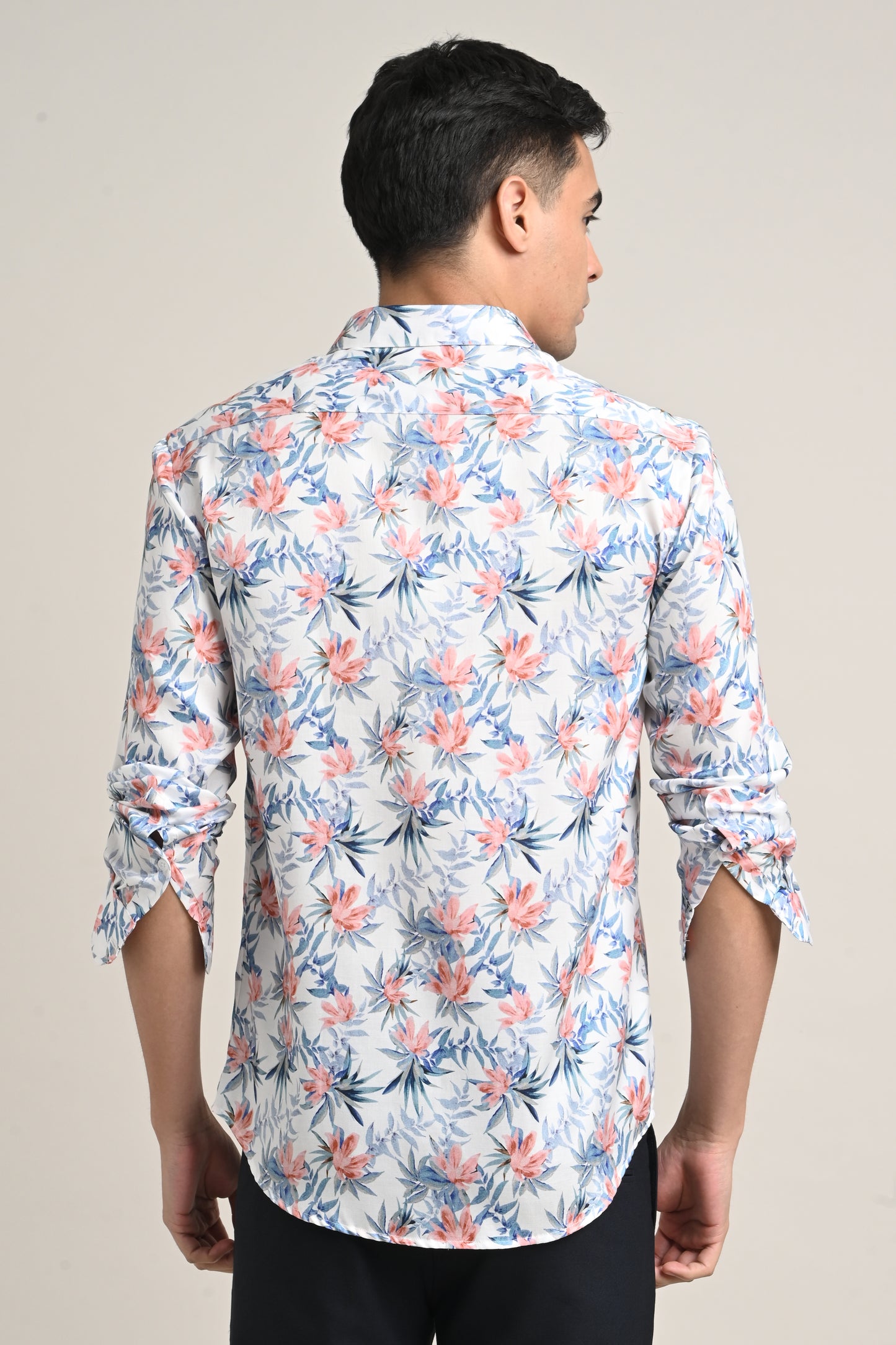 Premium Stretch Cotton Floral Shirt – Soft Peach Bloom