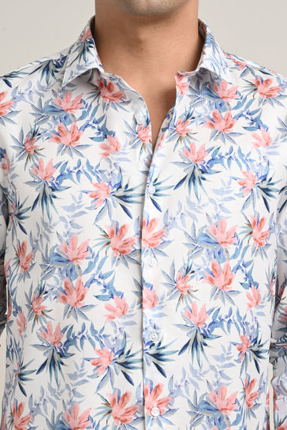 Premium Stretch Cotton Floral Shirt – Soft Peach Bloom