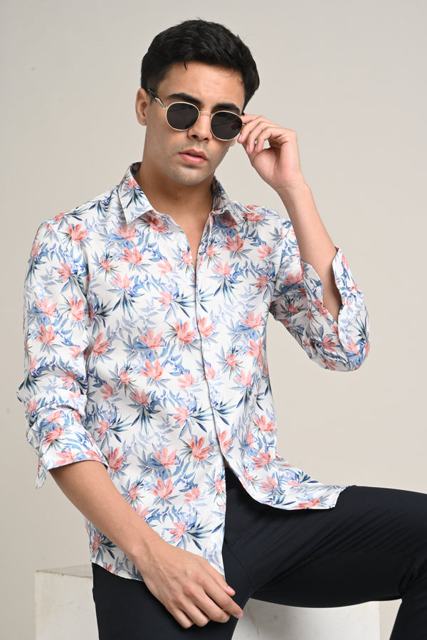 Stretch Cotton Floral Shirt - Soft Peach Bloom alternate view