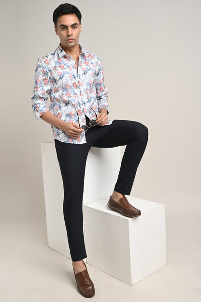 Premium Stretch Cotton Floral Shirt – Soft Peach Bloom