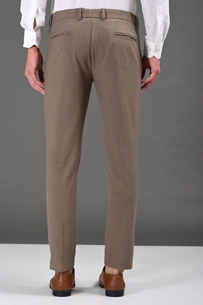 Omniwear Automatic Series – Taupe Brown Mélange Ankle Fit 4-Way Stretch Trousers - IVYN