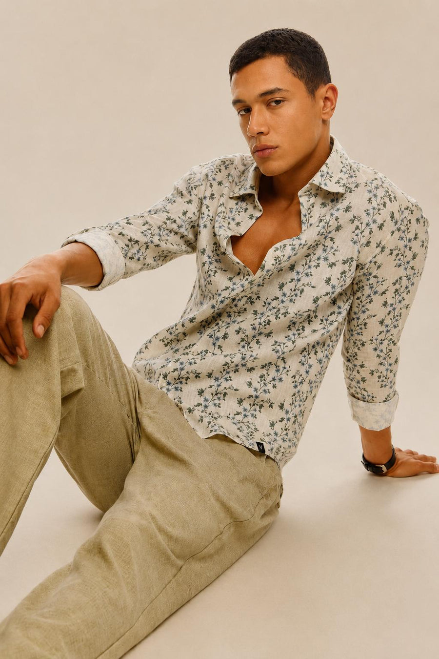 Arden Pure Linen Botanical Shirt — Natural Ivory