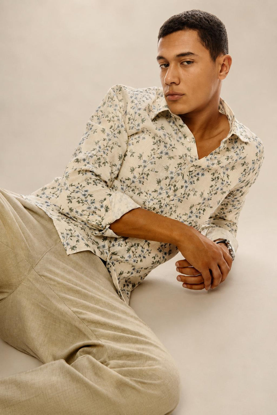 Arden Pure Linen Botanical Shirt — Natural Ivory