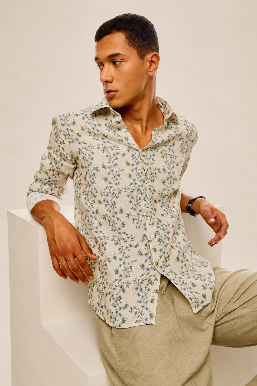 Arden Pure Linen Botanical Shirt — Natural Ivory