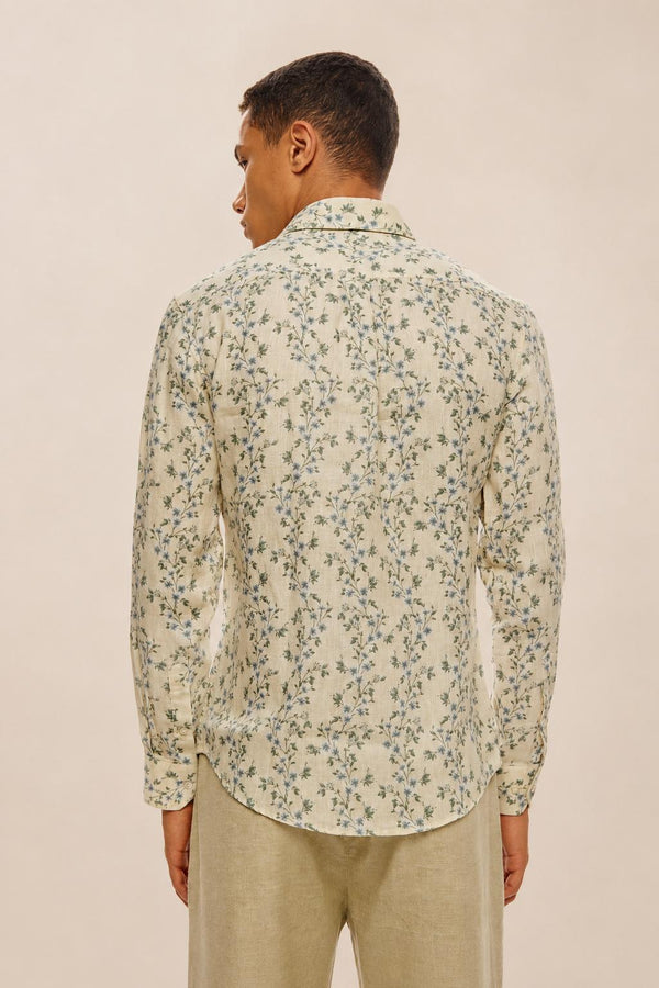 Arden Pure Linen Botanical Shirt — Natural Ivory