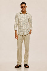 Arden Pure Linen Botanical Shirt — Natural Ivory