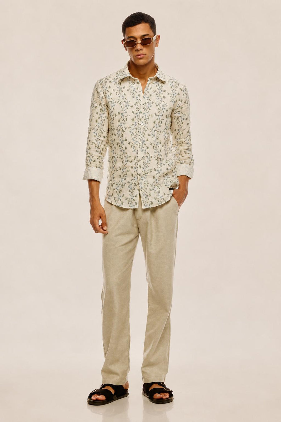 Arden Pure Linen Botanical Shirt — Natural Ivory