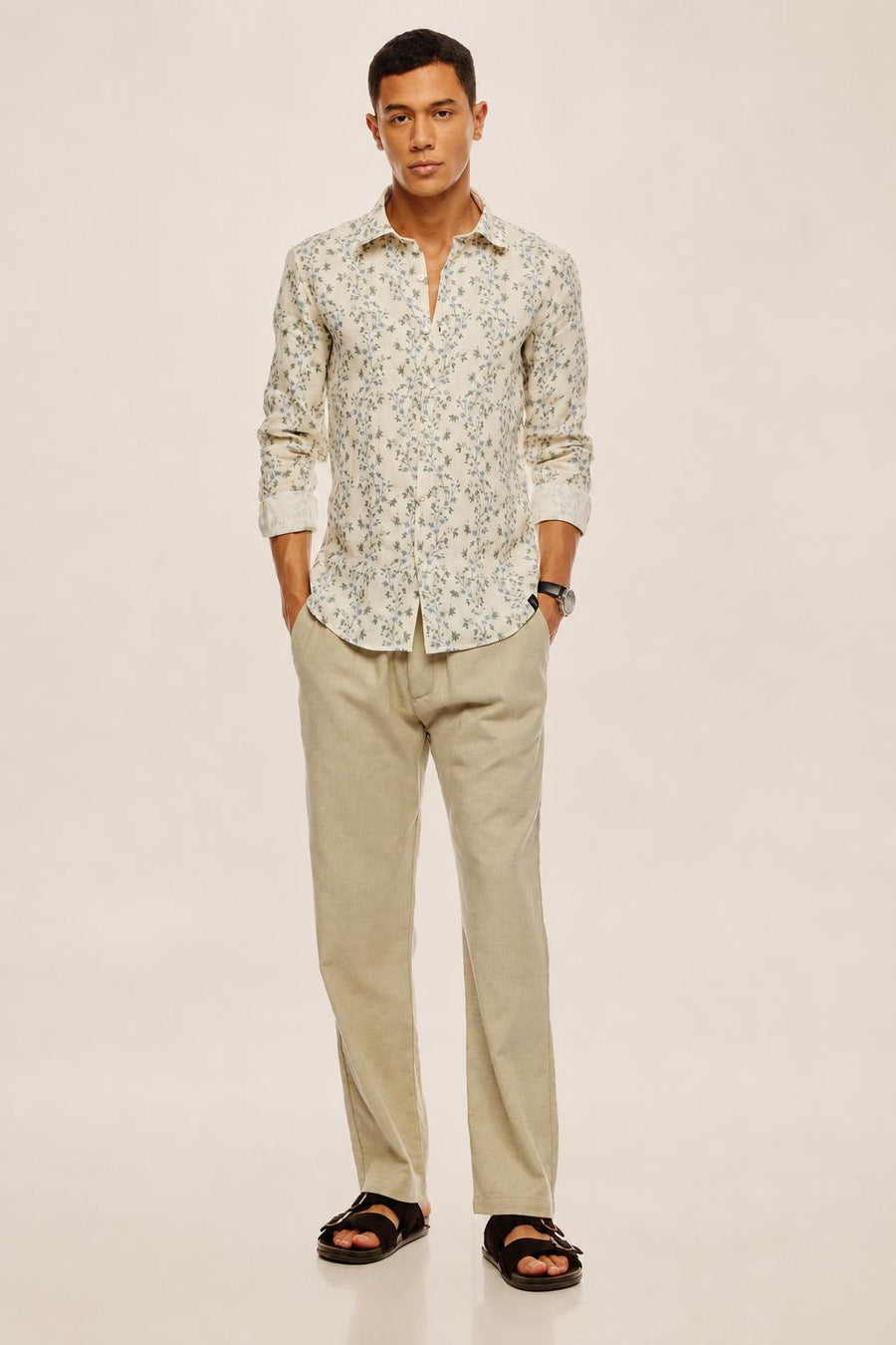 Arden Pure Linen Botanical Shirt — Natural Ivory