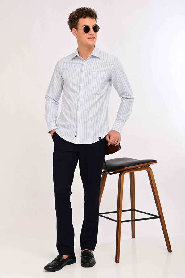 Essential Stripe Cotton Shirt – Tailored Comfort Fit - Pearl Grey (image 6)