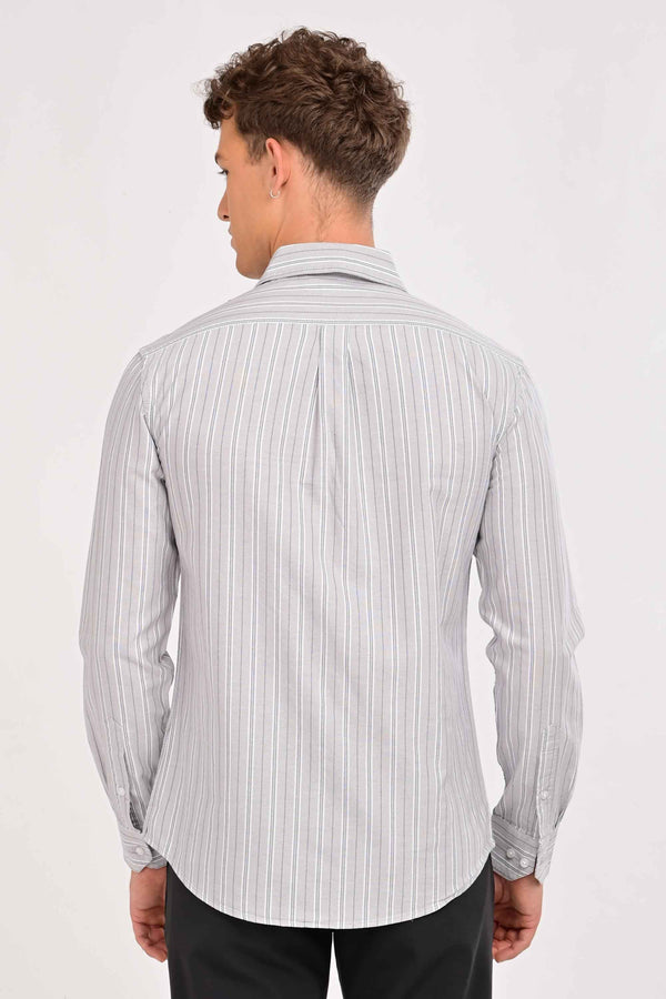 Essential Stripe Cotton Shirt – Tailored Comfort Fit - Silver Mist (image 1)