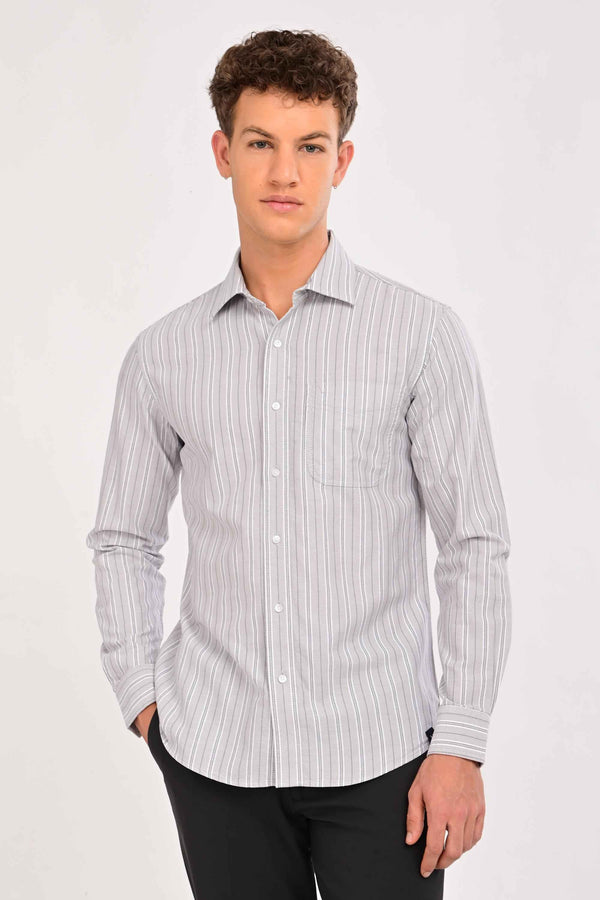 Essential Stripe Cotton Shirt – Tailored Comfort Fit - Silver Mist (image 2)