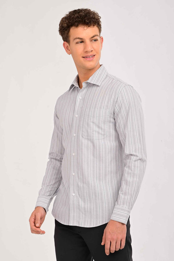 Essential Stripe Cotton Shirt – Tailored Comfort Fit - Silver Mist (image 3)