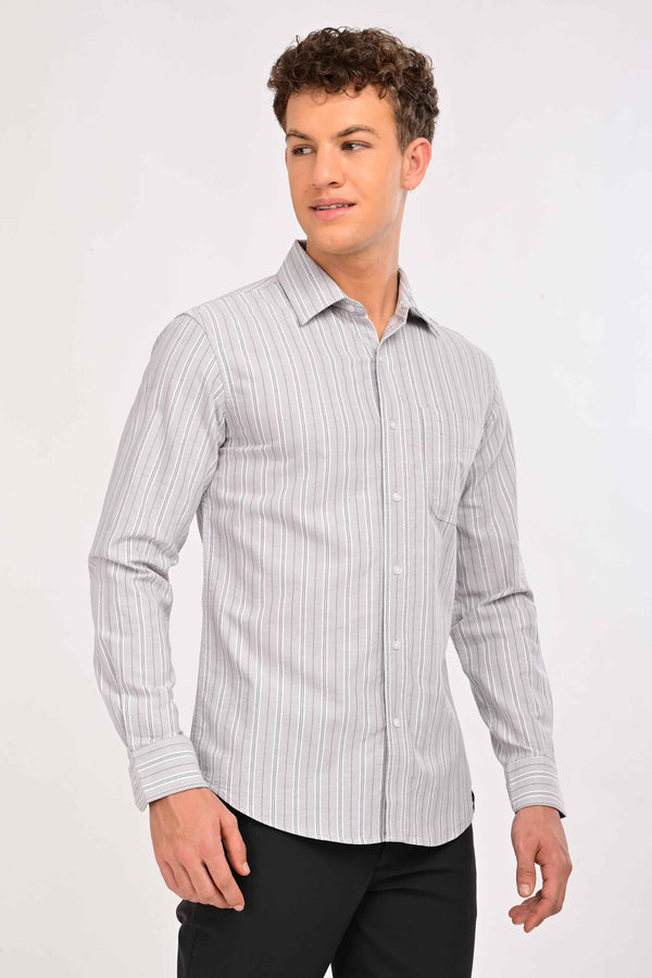 Essential Stripe Cotton Shirt – Tailored Comfort Fit - Silver Mist (image 4)