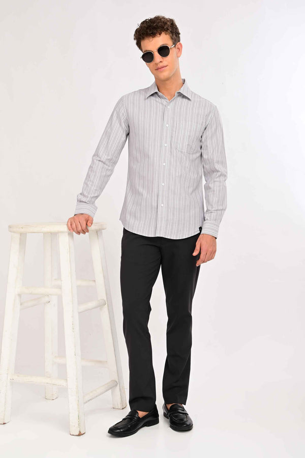 Essential Stripe Cotton Shirt – Tailored Comfort Fit - Silver Mist (image 5)
