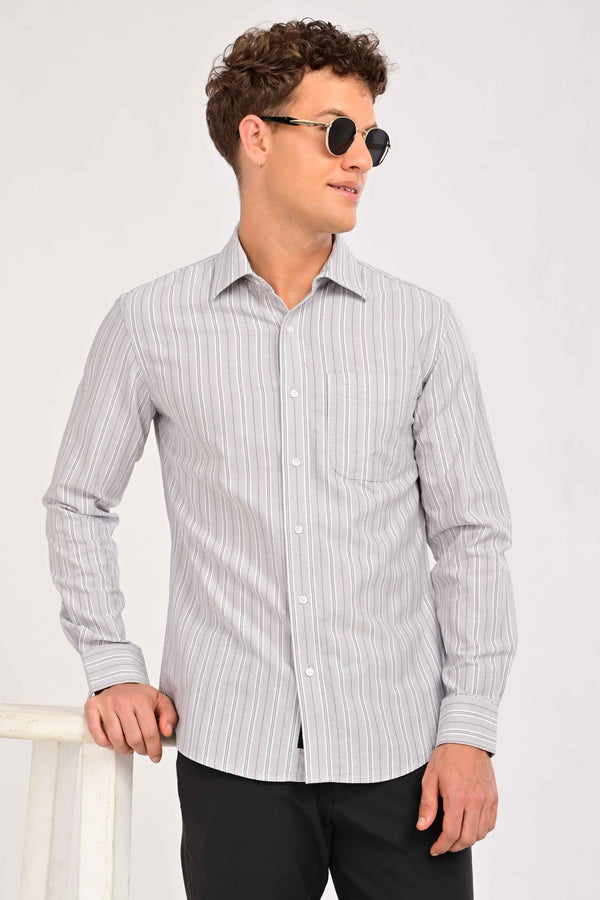 Essential Stripe Cotton Shirt – Tailored Comfort Fit - Silver Mist (image 6)