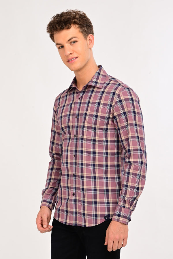 Smart Casual Plaid Shirt - Dusty Maroon (image 3)
