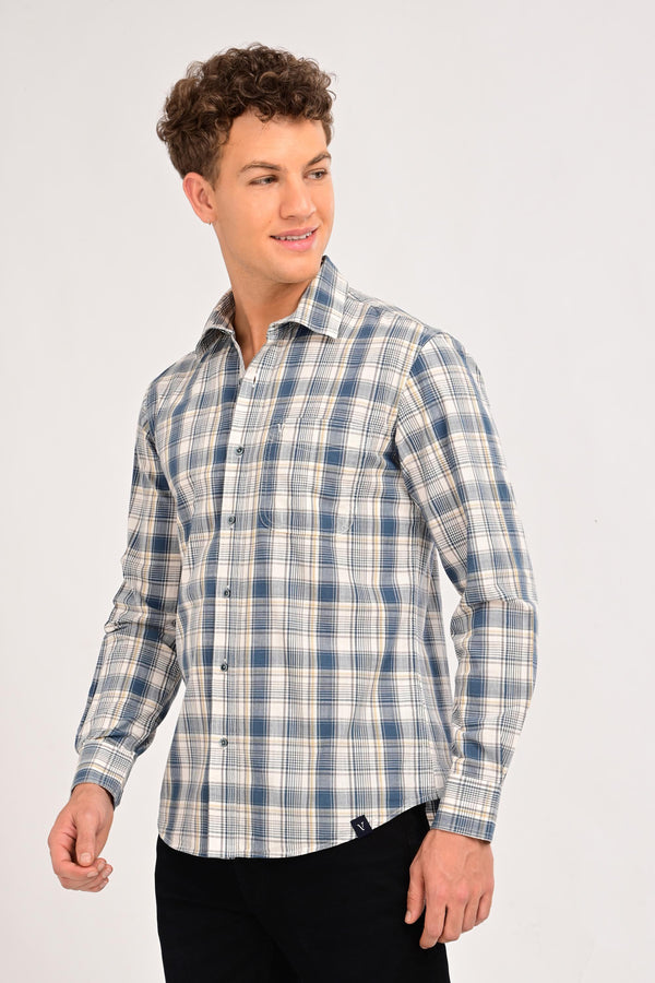 Smart Casual Plaid Shirt - Stone Blue