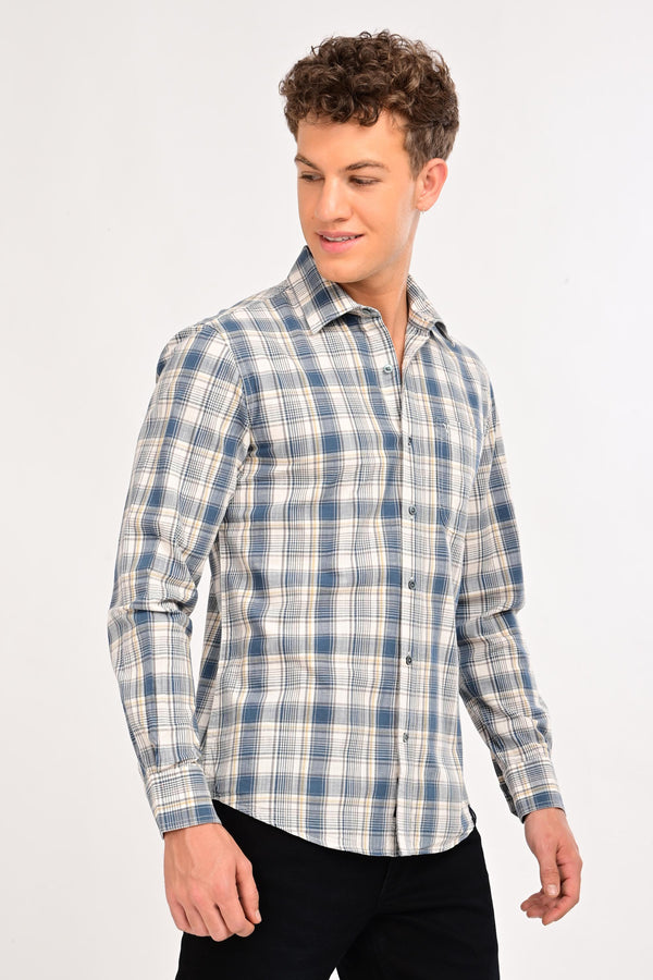 Smart Casual Plaid Shirt - Stone Blue (image 3)