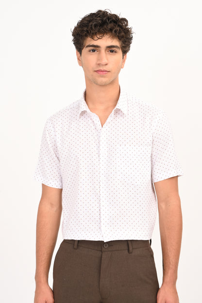 White Printed Half Sleeve Casual Shirt - IVYN