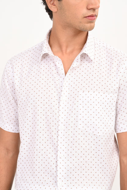 White Printed Half Sleeve Casual Shirt - IVYN