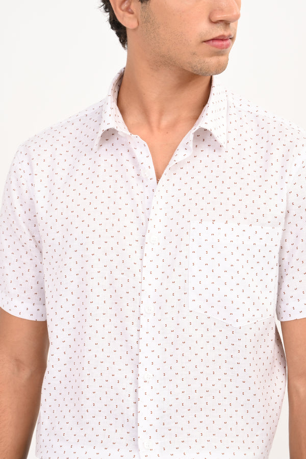 White Printed Half Sleeve Casual Shirt — alternate view