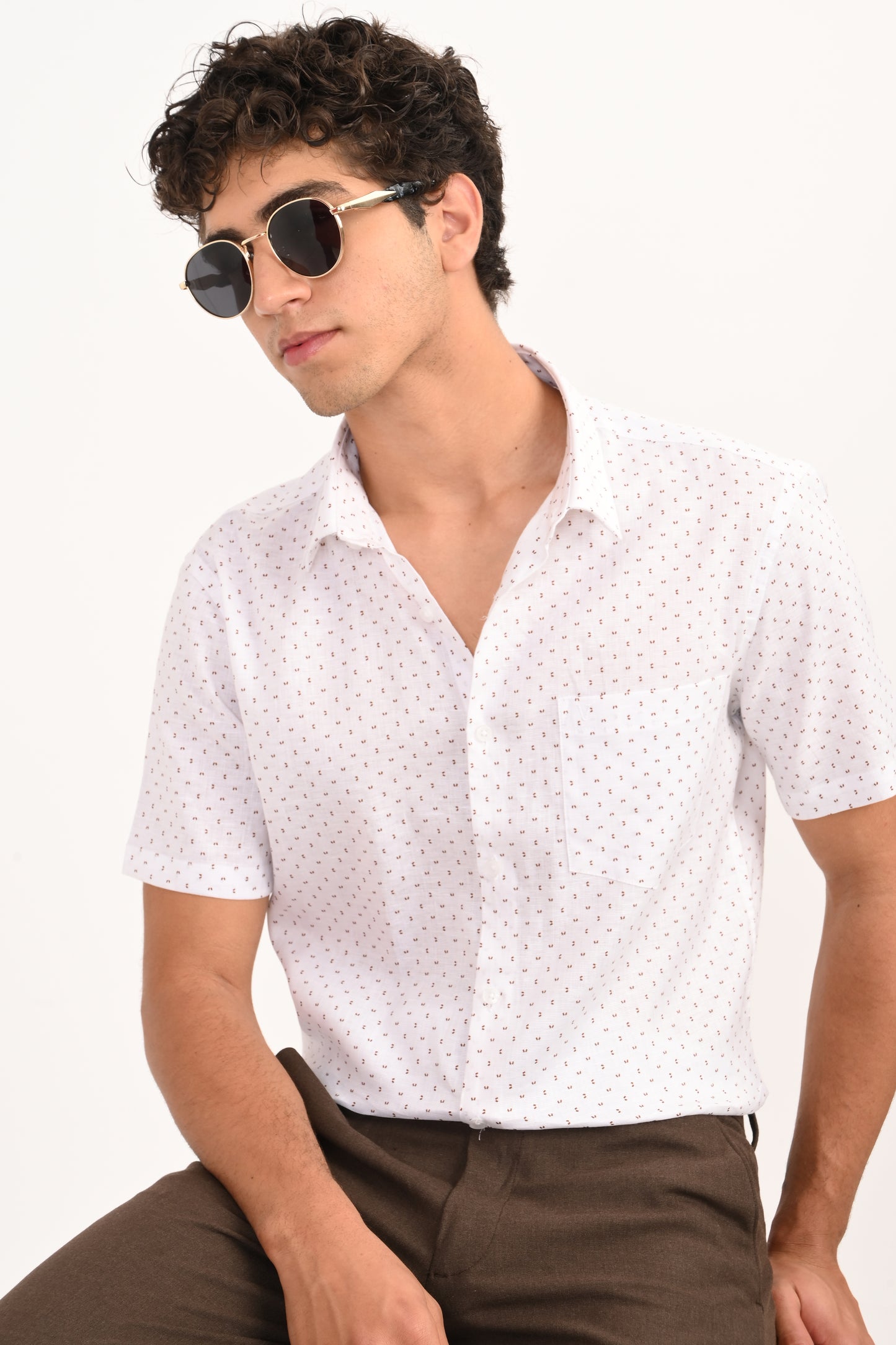 White Printed Half Sleeve Casual Shirt