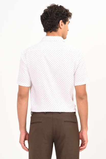 White Printed Half Sleeve Casual Shirt - IVYN