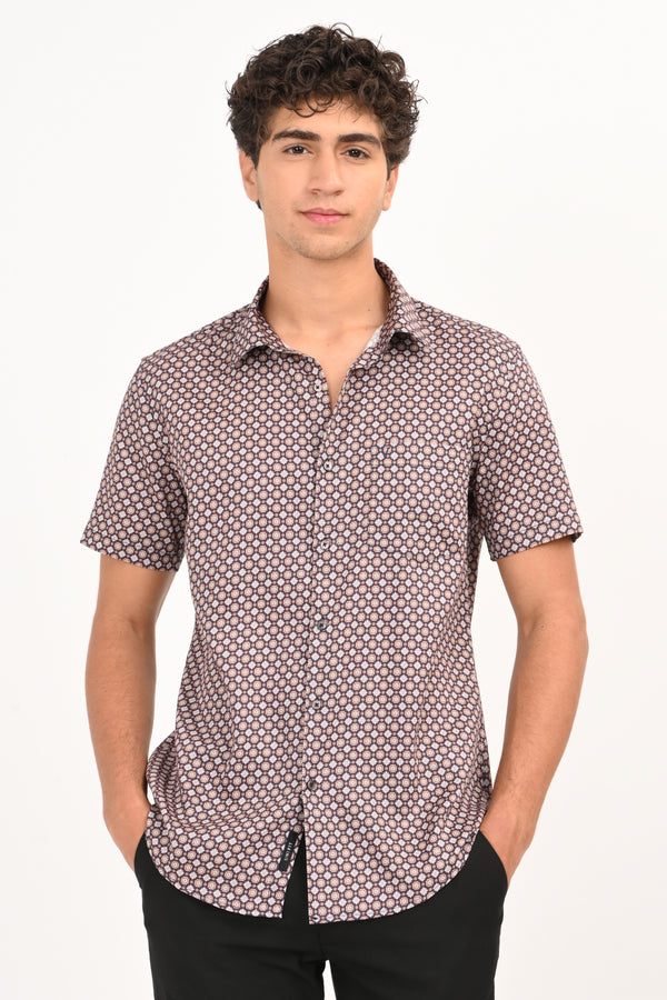 Brown Printed Half Sleeve Casual Shirt — view 3