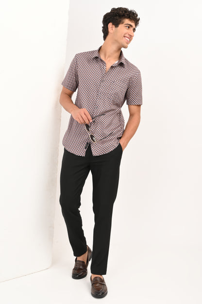 Brown Printed Half Sleeve Casual Shirt - IVYN