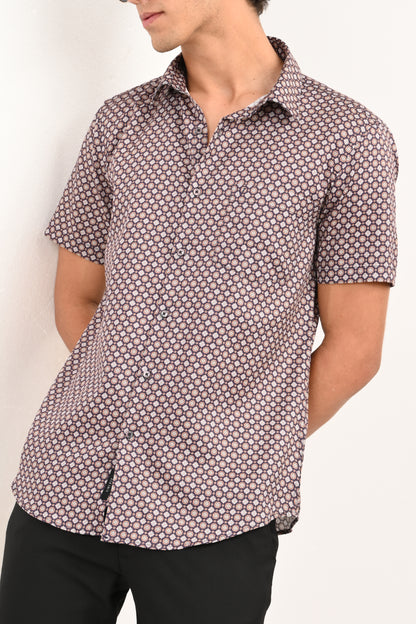 Brown Printed Half Sleeve Casual Shirt - IVYN