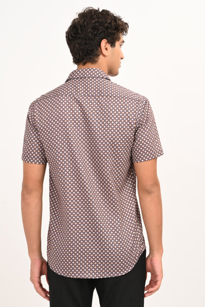 Brown Printed Half Sleeve Casual Shirt - IVYN