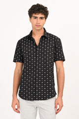 Black Printed Half Sleeve Casual Shirt - IVYN