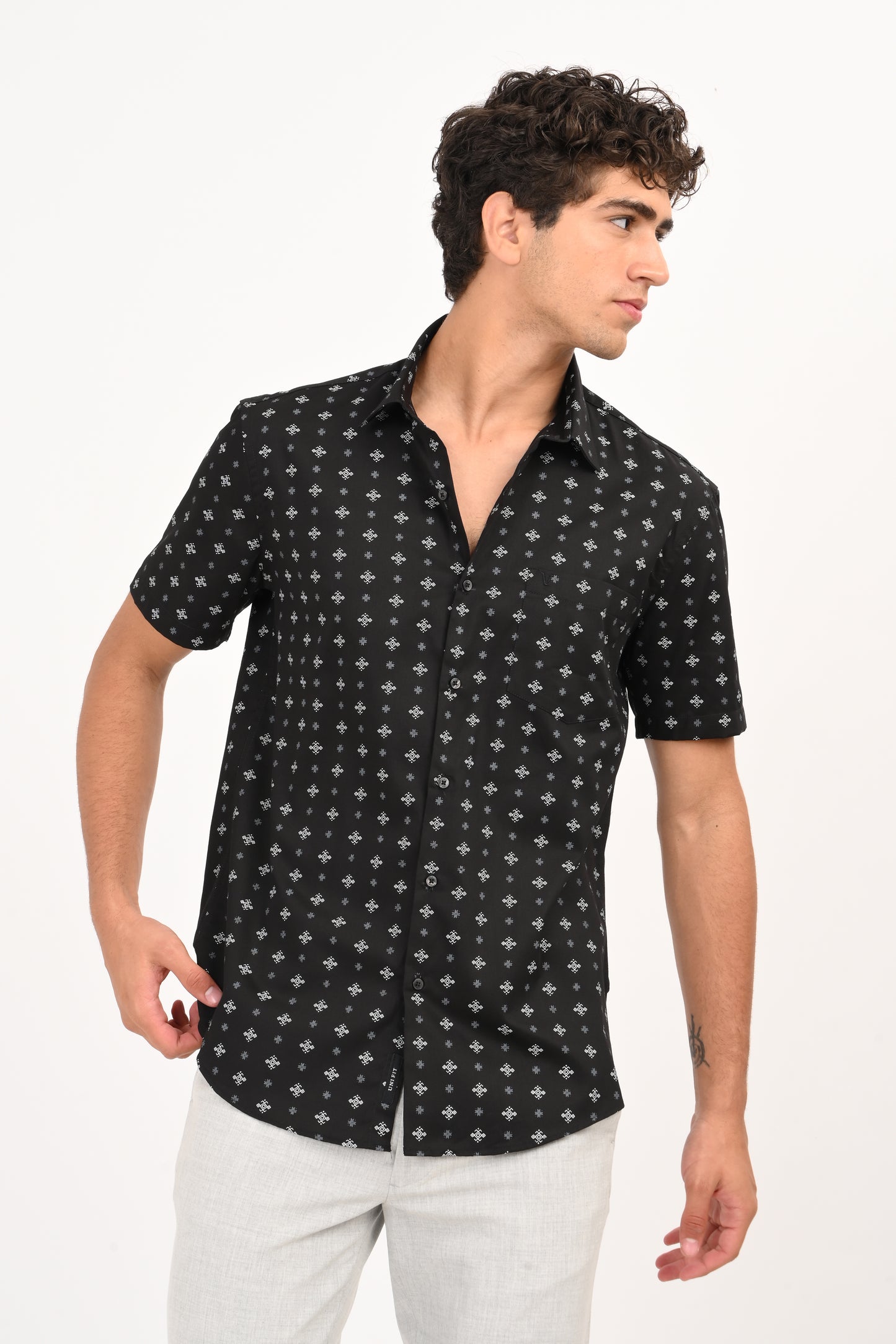 Black Printed Half Sleeve Casual Shirt