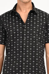 Black Printed Half Sleeve Casual Shirt - IVYN