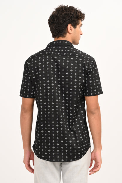 Black Printed Half Sleeve Casual Shirt - IVYN
