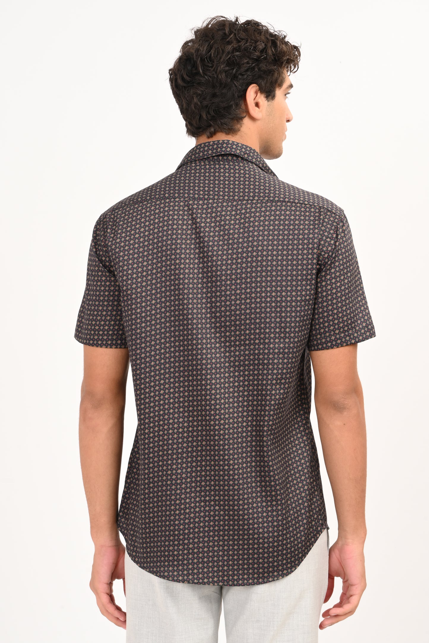Dark Charcoal Microprint Half Sleeve Casual Shirt