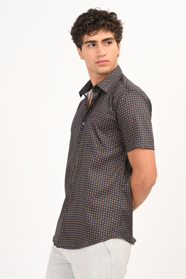 Dark Charcoal Microprint Half Sleeve Casual Shirt — view 5