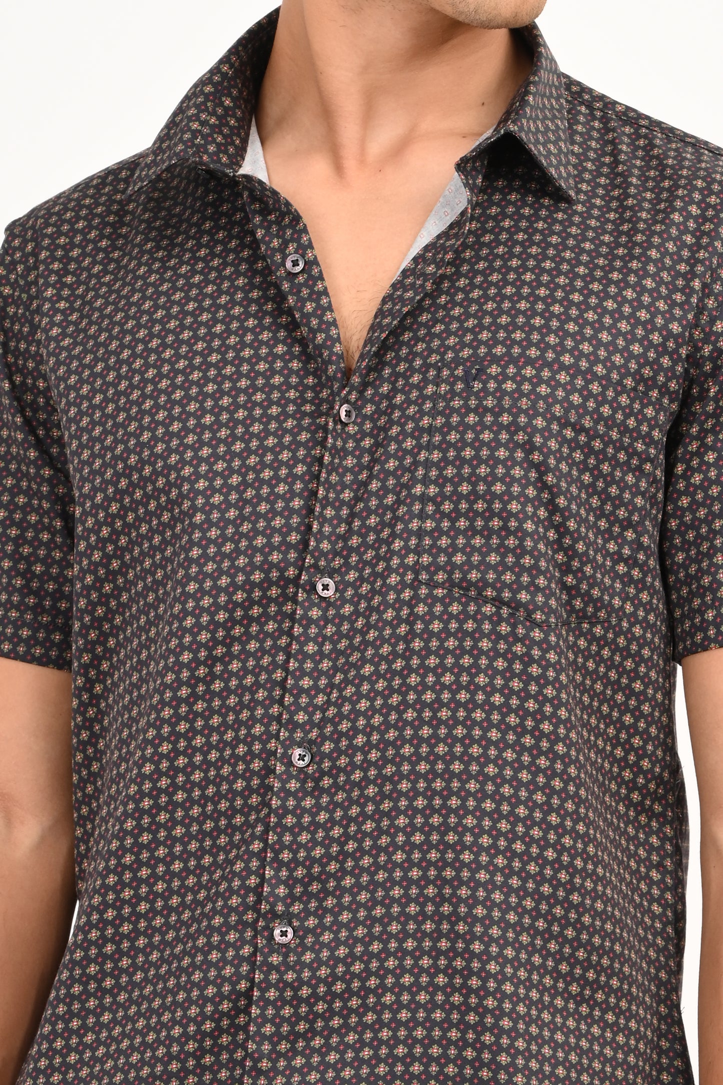 Dark Charcoal Microprint Half Sleeve Casual Shirt