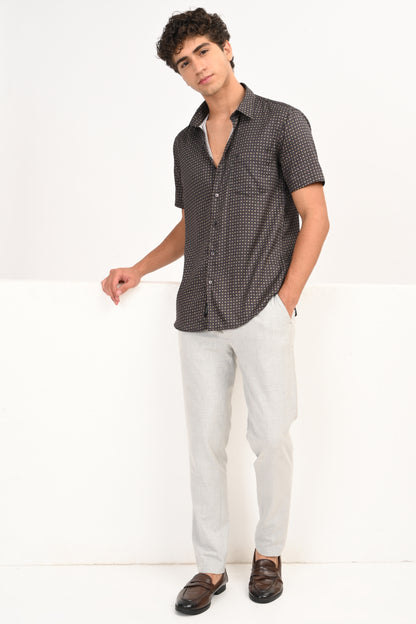 Dark Charcoal Microprint Half Sleeve Casual Shirt - IVYN