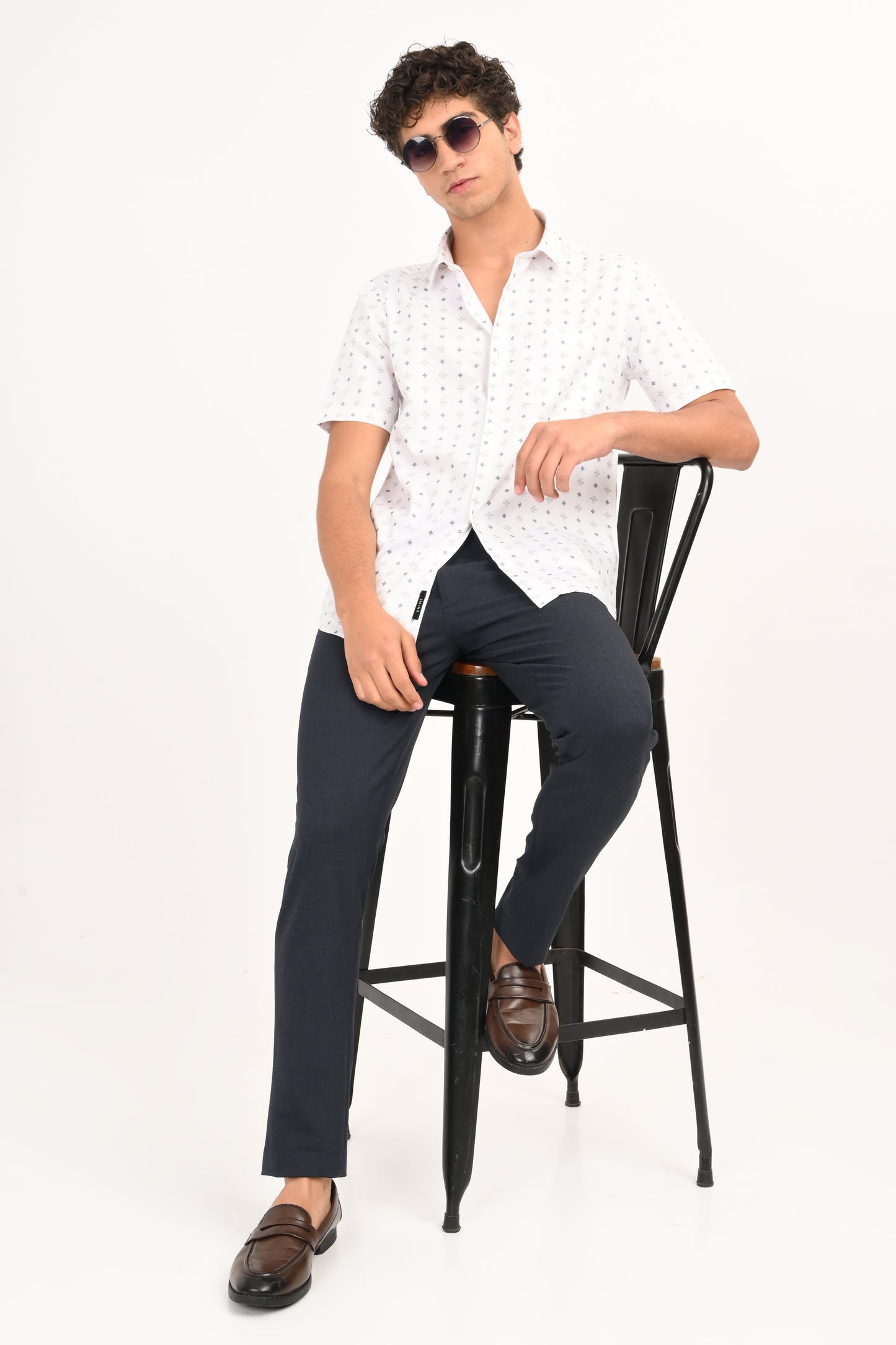 White Microprint Half Sleeve Casual Shirt