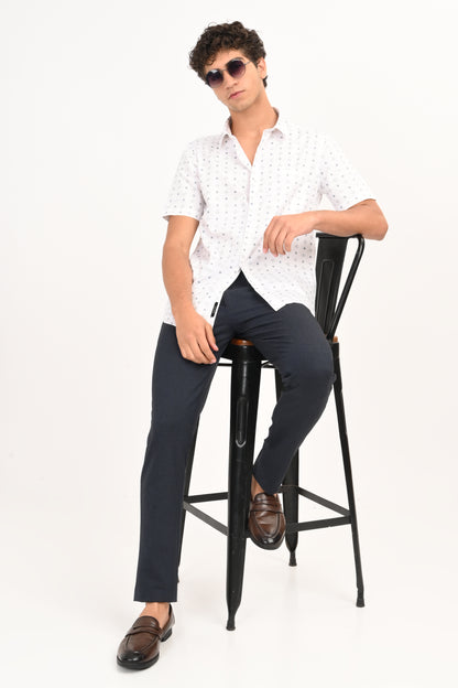 White Microprint Half Sleeve Casual Shirt - IVYN
