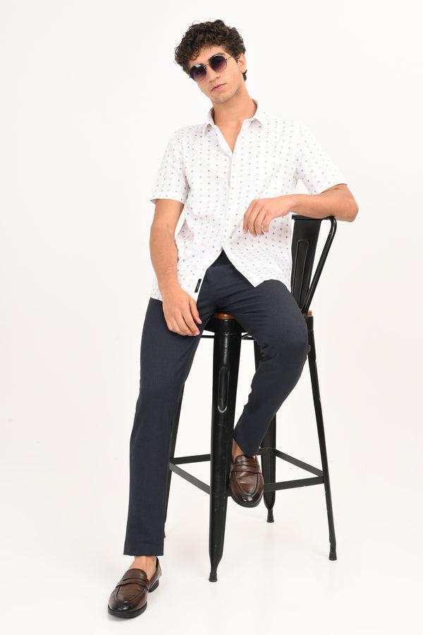 White Microprint Half Sleeve Casual Shirt (image 1)